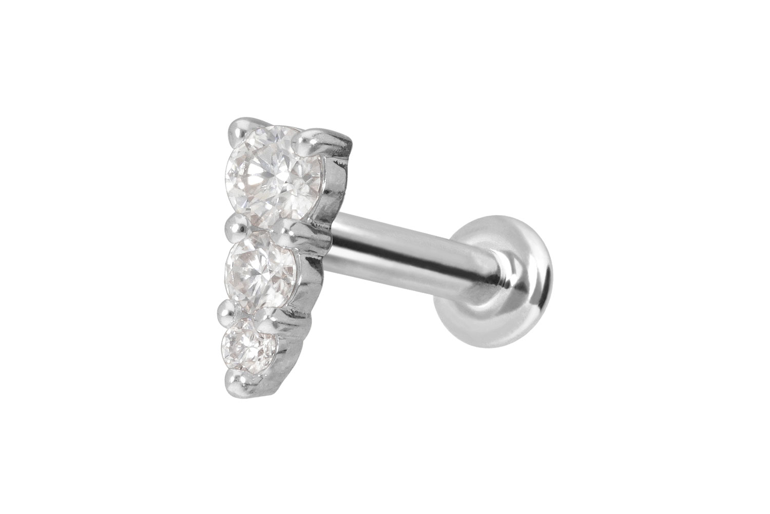 14 Karat Gold Labret Piercing mit Push Fit MOISSANIT-EISZAPFEN